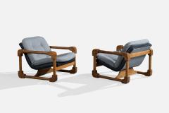 Argentine Designer Lounge Chairs with Oak and Fabric Argentina 1970s - 4785382