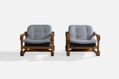 Argentine Designer Lounge Chairs with Oak and Fabric Argentina 1970s - 4785383
