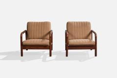 Argentine Designer Lounge Chairs with Oak and Fabric Argentina 1970s - 4785461