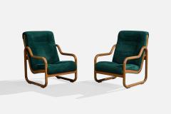 Argentine Designer Lounge Chairs with Oak and Velvet Argentina 1970s - 4785453