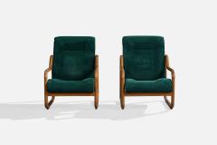 Argentine Designer Lounge Chairs with Oak and Velvet Argentina 1970s - 4785455