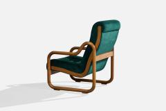 Argentine Designer Lounge Chairs with Oak and Velvet Argentina 1970s - 4785457