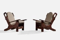 Argentine Designer Lounge Chairs with Wood and Fabric Argentina 1970s - 4785545