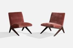Argentine Designer Lounge Chairs with Wood and Velvet Argentina 1960s - 4785368