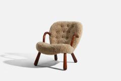 Arnold Madsen Lounge Chair with Shearling and Wood Denmark 1950s - 4764364