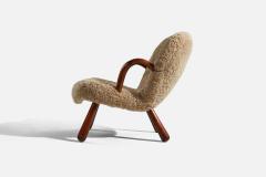 Arnold Madsen Lounge Chair with Shearling and Wood Denmark 1950s - 4764365
