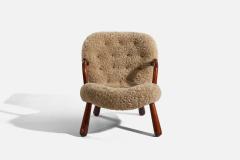 Arnold Madsen Lounge Chair with Shearling and Wood Denmark 1950s - 4764367