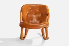 Arnold Madsen Rocking Chair with Beech and Leatherette Sweden 1950s - 4764370