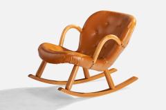 Arnold Madsen Rocking Chair with Beech and Leatherette Sweden 1950s - 4764371