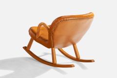 Arnold Madsen Rocking Chair with Beech and Leatherette Sweden 1950s - 4764372