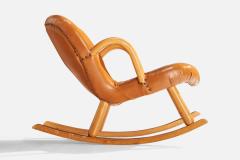 Arnold Madsen Rocking Chair with Beech and Leatherette Sweden 1950s - 4764373