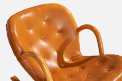 Arnold Madsen Rocking Chair with Beech and Leatherette Sweden 1950s - 4764374