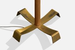 Arvid Bohlmarks Lampfabrik Floor Lamp with Brass Wood and Fabric Sweden 1940s - 4764421