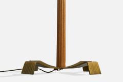 Arvid Bohlmarks Lampfabrik Floor Lamp with Brass Wood and Fabric Sweden 1940s - 4764422