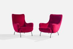 Augusto Bozzi Lounge Chairs with Velvet Iron and Brass Italy 1960s - 4764481
