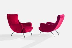 Augusto Bozzi Lounge Chairs with Velvet Iron and Brass Italy 1960s - 4764482