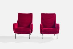 Augusto Bozzi Lounge Chairs with Velvet Iron and Brass Italy 1960s - 4764483