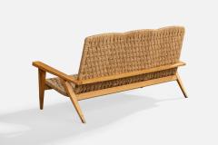 Augusto Romano Attribution Sofa with Wood and Rush Italy 1940s - 4764495