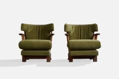 Brazilian Designer Lounge Chairs with Rattan and Fabric Brazil 1960s - 4784775