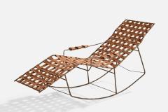 Brazilian Designer Rocking Chaise Longue with Iron and Leather Brazil 1950s - 4775887