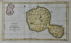 Captain Cooks Exploration of Tahiti 18th C Hand colored Map by Bellin - 2684629