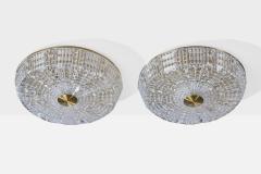 Carl Fagerlund Flush Mounts with Brass and Glass Sweden 1950s - 4764908