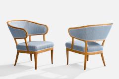 Carl Malmsten Lounge Chairs with Walnut Fabric Sweden 1950s - 4764967