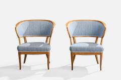 Carl Malmsten Lounge Chairs with Walnut Fabric Sweden 1950s - 4764968