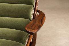 Cavi na Moss Olive Velvet Chaise Lounge by Pierre Weckx Brazil 1950s - 4801754