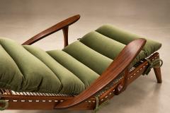 Cavi na Moss Olive Velvet Chaise Lounge by Pierre Weckx Brazil 1950s - 4801756