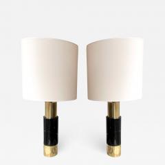 Contemporary Pair of Brass Lamps Black Marble Italy - 2929372