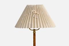 Danish Designer Floor Lamp with Brass Leather and Fabric Denmark 1940s - 4775685