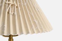Danish Designer Floor Lamp with Brass Leather and Fabric Denmark 1940s - 4775686
