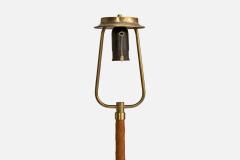 Danish Designer Floor Lamp with Brass Leather and Fabric Denmark 1940s - 4775687