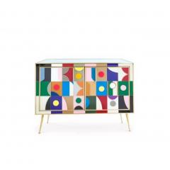 Designer Sideboard With Murano Glass Panels In The Geometric Postmodern Style - 4781023