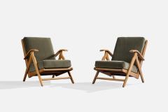 Dutch Designer Lounge Chairs with Oak and Velvet Netherlands 1950s - 4784819