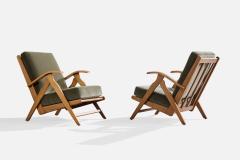 Dutch Designer Lounge Chairs with Oak and Velvet Netherlands 1950s - 4784820