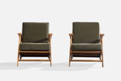 Dutch Designer Lounge Chairs with Oak and Velvet Netherlands 1950s - 4784821