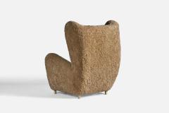 Emilio Sarrachi Sizeable Lounge Chairs with Shearling and Wood Italy 1940s - 4765711