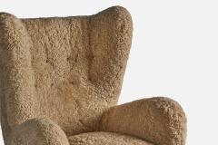 Emilio Sarrachi Sizeable Lounge Chairs with Shearling and Wood Italy 1940s - 4765714
