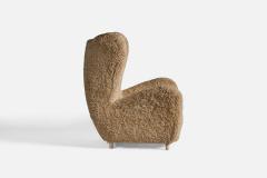 Emilio Sarrachi Sizeable Lounge Chairs with Shearling and Wood Italy 1940s - 4765715