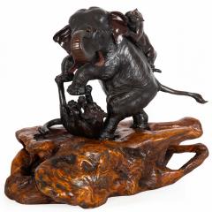 Exceedingly Fine Bronze Okimono of Elephant Attacked by Tigers - 4407158