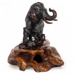 Exceedingly Fine Bronze Okimono of Elephant Attacked by Tigers - 4407159