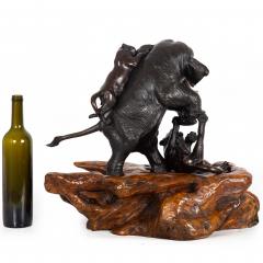 Exceedingly Fine Bronze Okimono of Elephant Attacked by Tigers - 4407160