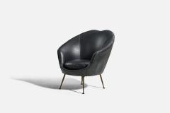 Federico Munari Lounge Chair with Vinyl and Brass Italy 1950s - 4765883