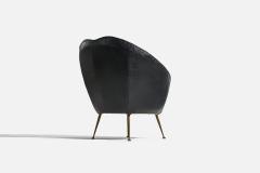Federico Munari Lounge Chair with Vinyl and Brass Italy 1950s - 4765884