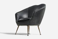 Federico Munari Lounge Chair with Vinyl and Brass Italy 1950s - 4765886
