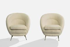 Federico Munari Lounge Chairs with Fabric and Brass Italy 1950s - 4765903