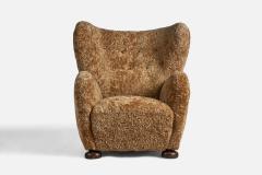 Flemming Lassen Attribution Lounge Chair with Shearling and Wood Denmark 1940s - 4773082