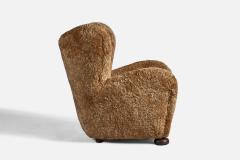 Flemming Lassen Attribution Lounge Chair with Shearling and Wood Denmark 1940s - 4773083